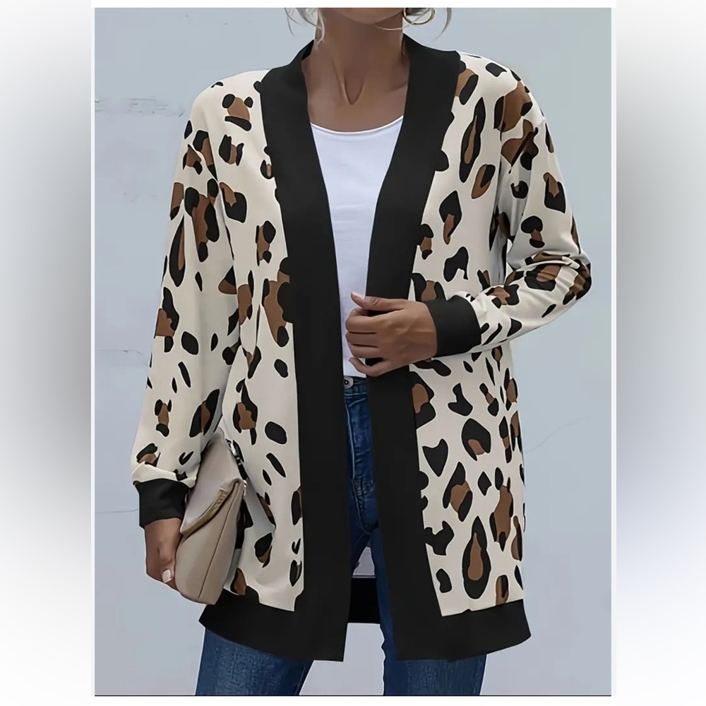 Leopard Print with Black Trim Lightweight Jacket